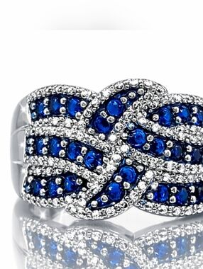 Blue Knot Ring Silver Tone Crystal Statement Ring Size 8